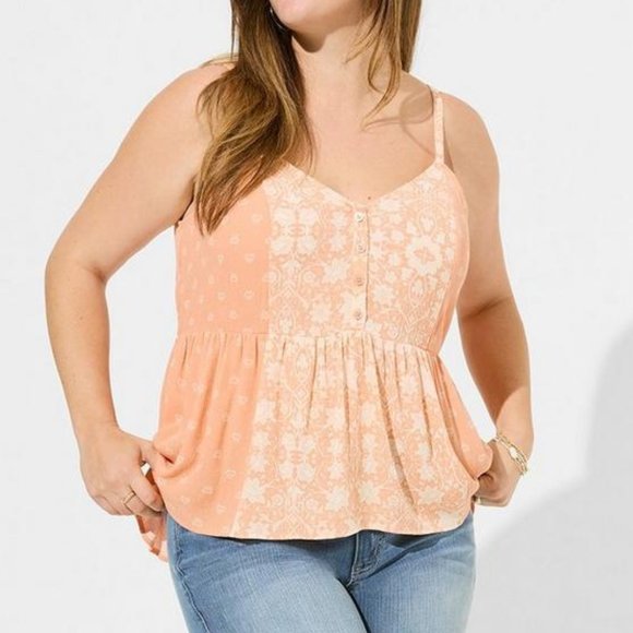 ❤️NWT VINTAGE TORRID TANK BABYDOLL WASHABLE CRINKLE GAUZE PEACH FLORAL PLUS TEE - Picture 3 of 13